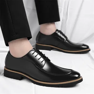Men's black business leather shoes, classic lace-up dress shoes for formal and office wear.