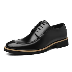 Classic black men dress shoes formal leather lace up business footwear for office wedding men.