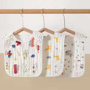 Bavoir Gaze de Coton Bébé Gant de Toilette Doux Respirant Imprimé Cartoon Nouveau-né Serviette Salive Nourrisson Bain Chiffon