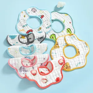 Bavaglino Neonato in Cotone Carino Stampa Cartoon Impermeabile Asciugamano Saliva Neonato Lattante Bavaglini Spessi a Forma di Petalo