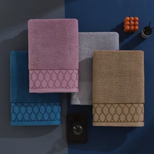 Soft pure cotton towel set with exquisite woven border, highly absorbent for daily home use.