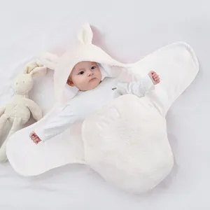 Newborn Baby Sleeping Bag Thickened Fleece Infant Swaddle Blanket With Cute Rabbit Ears Hooded Warm Winter Sleep Sack