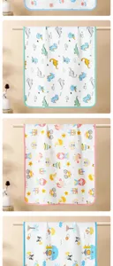 Waterproof baby urine pad with cute cartoon dinosaur and animal prints, soft and absorbent.