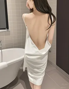 Wit draagbare badhanddoek jurk rugloos sexy loungewear thuis slaapkleding voor vrouwen