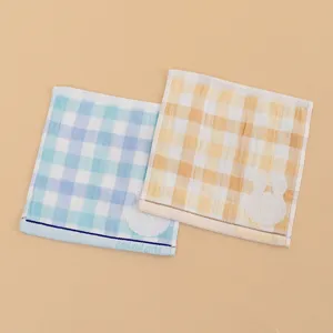 Baby cotton square towel soft face handkerchief newborn breathable absorbent plaid washcloth