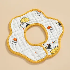 Bavaglino neonato in cotone morbido con stampa cartoon, design a petalo 360 gradi per uso.