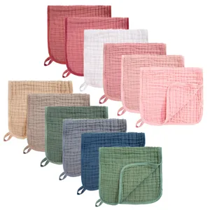 Weich Baumwolle 6 Schichten Gaze Baby Gesichtstuch Einfarbig Seersucker Absorbierend Kleinkind Waschlappen Speicheltuch Für Kinder Alltag