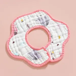 Bavaglino neonato in cotone forma di fiore 8 strati garza spessa bavaglino bandana neonato