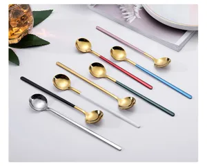 Cuillère à mélanger à long manche en acier inoxydable cuillère à café dessert crème glacée