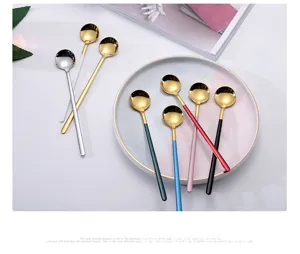 Cuillère à mélange longue en acier inoxydable, cuillère ronde créative pour dessert et café.