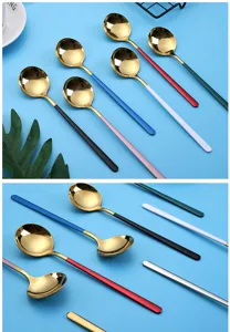 Stainless steel long handle round spoon Korean style creative dessert spoon kitchen tableware