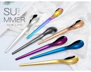 Detailed view of colorful stainless steel spoons, highlighting surface finish and quality.