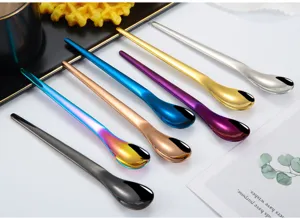 Colorful 304 stainless steel long handle coffee spoons and dessert stirring spoons set.