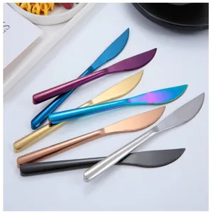 Juego de cuchillos para carne de acero inoxidable, cubiertos coloridos para comedor.