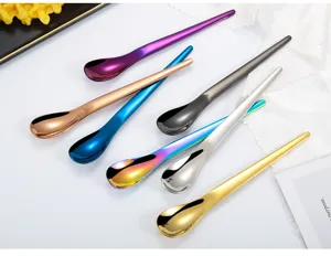 Stainless steel coffee stirring spoon colorful dessert spoon set for home kitchen use