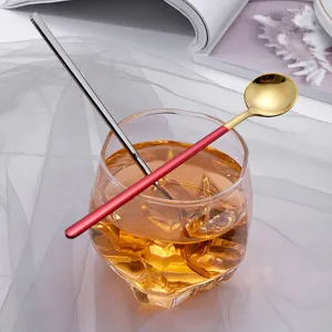 Cuillère à Mélanger à Long Manche en Acier Inoxydable Cuillère à Remuer Ronde Créative Pour Café Crème Glacée Dessert Cuisine Vaisselle