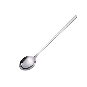 Korean long handle stainless steel round spoon for home kitchen dessert stirring use.