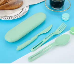 Portable wheat straw cutlery set outdoor travel tableware knife fork and spoon 3 pieces set