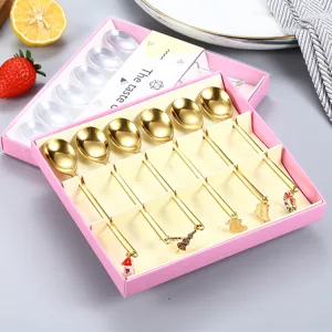Stainless Steel Christmas Coffee Spoon And Dessert Spoon Set With Cute Cartoon Pendant Gold And Silver Tableware Gift