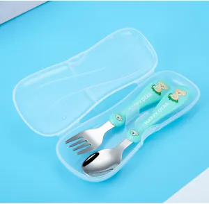 Kinder Edelstahl Gabel Löffel Set mit süßem Koala Etui tragbares Babygeschirr