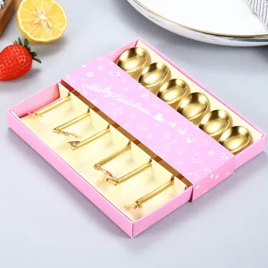 Christmas gold stainless steel cutlery set, coffee dessert spoon gift box for holiday.