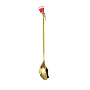 Gold stainless steel Christmas coffee spoon dessert small spoon with cute holiday pendant.