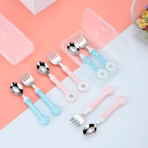Portable Kids Stainless Steel Fork And Spoon Set Cute Lollipop Donut Design Toddler Tableware Baby Feeding Utensils
