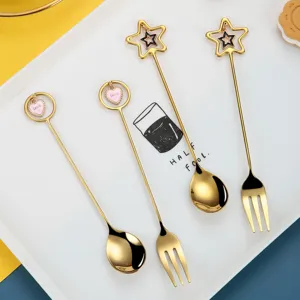 304 Stainless Steel Creative Spoon And Fork Heart Star Pendant Coffee Stirring Spoon Dessert Fork Wedding Tableware Gift Box