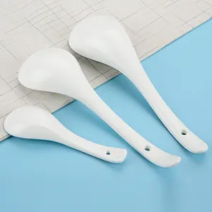 Juego de cucharas de ceramica creativas, cucharas de sopa de mango largo, vajilla