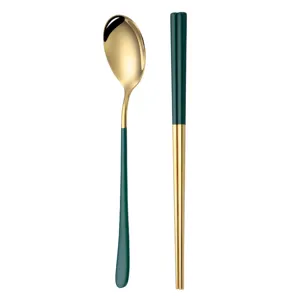 Set di cucchiaio e bacchette coreane in acciaio inossidabile 304 con manico lungo principale
