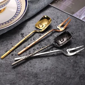 Stainless steel creative coffee spoon fruit fork set, modern cutlery kitchen dining tool.