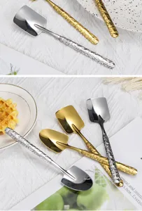 Stainless steel shovel spoon set creative watermelon dessert spoon retro stone handle tableware