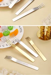 Stainless steel fruit fork set square handle dessert cake fork kitchen tableware