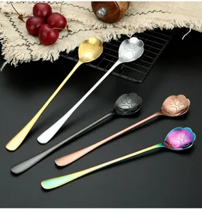 Stainless steel cat paw stirring spoon, long handle coffee dessert spoon set of five colors.