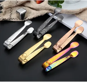 Stainless steel sugar tongs with vintage rose pattern, multi-color ice clip for bar kitchen.