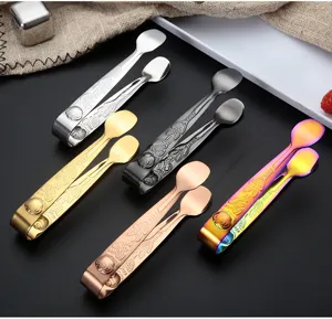 Stainless steel sugar tongs with vintage rose pattern, ice tongs kitchen tools multi-color set.