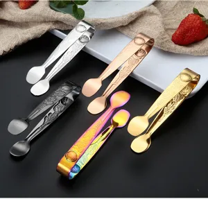 Stainless steel sugar tongs vintage rose pattern ice tongs lemon slice clip bar tool