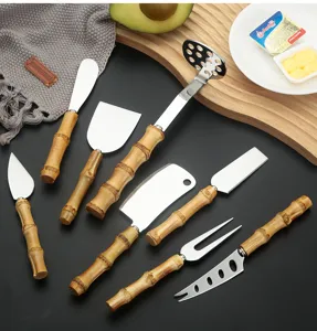 Stainless steel cheese knife set with natural bamboo handle butter spreader potato masher kitchen tools