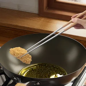 304 Stainless Steel Chopsticks Long Cooking Chopsticks With Wood Handle Heat Resistant Non Slip Chopsticks For Kitchen