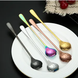 Stainless steel cat claw spoon long handle coffee stirring dessert spoon detail view