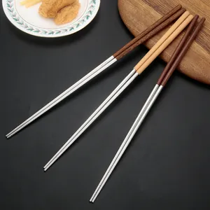 304 stainless steel long chopsticks with wooden handle for cooking noodles and frying food main
