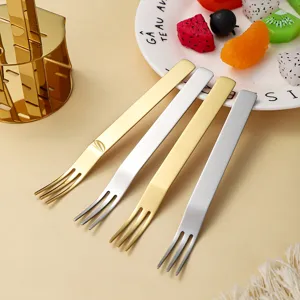 Stainless Steel Fruit Fork Set Dessert Cake Forks With Square Handle And Storage Holder Kitchen Tableware