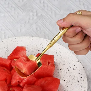 Gold stainless steel watermelon shovel spoon with stone texture handle for fruit and dessert