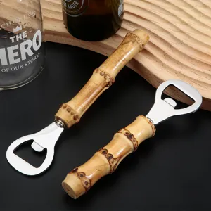 Natural bamboo handle bottle opener creative portable beer opener for home and restaurant use