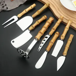 Stainless Steel Cheese Knife Butter Spatula Potato Masher Natural Bamboo Handle Kitchen Cooking Tools for Home Dining