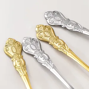 Stainless steel vintage coffee spoons palace style dessert cutlery gold silver tableware