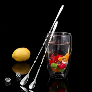 Stainless Steel Long Handle Bar Spoon Spiral Pattern Cocktail Mixing Spoon Coffee Stirrer Beverage Spoon For Home Bar