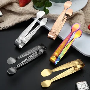 Vintage Rose Embossed 304 Stainless Steel Ice Tongs Sugar Cube Clip Lemon Clip Metal Tweezers For Bar Kitchen