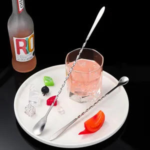 Stainless steel long handle bar spoon for cocktail mixing and coffee stirring tool.
