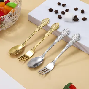 Vintage stainless steel coffee spoons and fruit forks set, palace style dessert spoons.